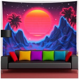 Abstract Wave Sun Stars Tapestry Colorful Sunrise